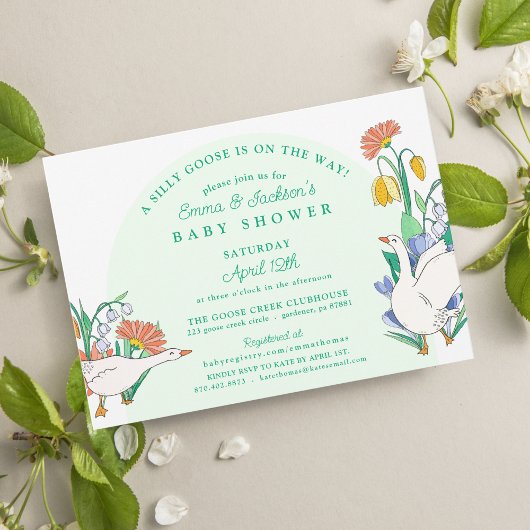 Gekke Goose Green Floral Baby shower Kaart