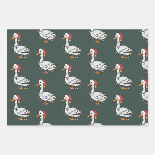 Gekke Goose Light Christmas Funny Duck Xmas Lights Inpakpapier Vel (Voorkant)