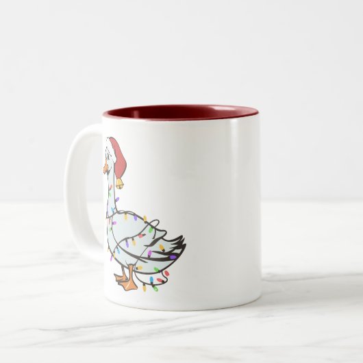 Gekke Goose Light Christmas Funny Duck Xmas Lights Tweekleurige Koffiemok (Voorkant links)