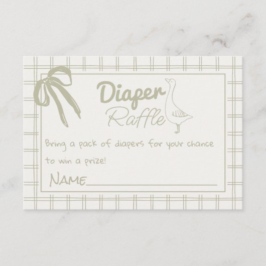 Gekke Goose Neutral Gingham Ribbon Luier Raffle Informatiekaartje (Voorkant)