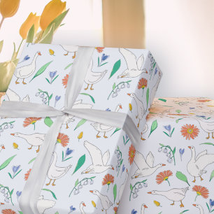 Gekke Goose Party Blauw Cadeaupapier