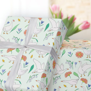 Gekke Goose Party Groen Cadeaupapier