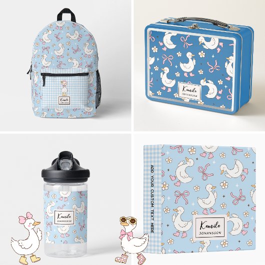 Gekke Goose Pink Bow Coquette Aangepaste Script Na Bedrukte Rugzak