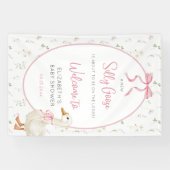 Gekke Goose Pink Bow Floral Baby shower Welkom Spandoek (Horizontaal)