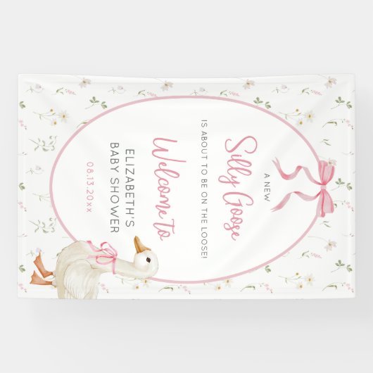 Gekke Goose Pink Bow Floral Baby shower Welkom Spandoek (Horizontaal)