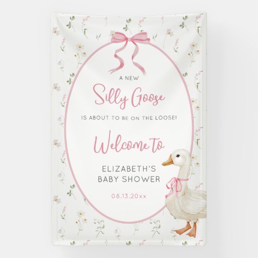 Gekke Goose Pink Bow Floral Baby shower Welkom Spandoek (Verticaal)