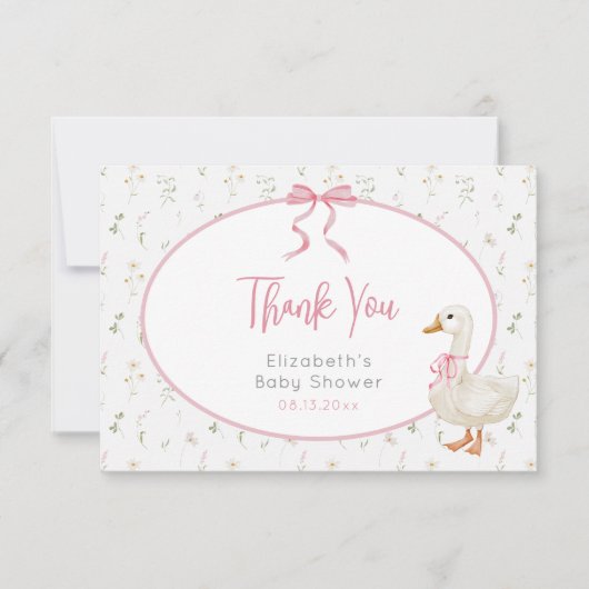 Gekke Goose Pink Bow Wildflower Baby shower Bedankkaart (Voorkant)
