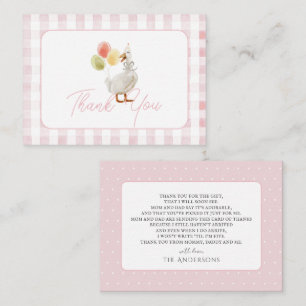 Gekke Goose Pink Gingham Baby shower Bedankt Notitiekaartje