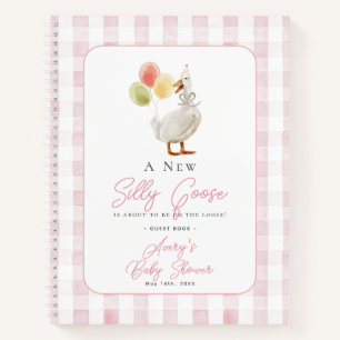 Gekke Goose Pink Gingham Baby shower gastenboek Notitieboek