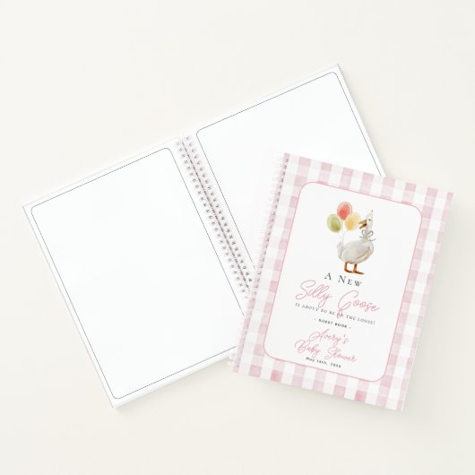 Gekke Goose Pink Gingham Baby shower gastenboek Notitieboek (Binnen)