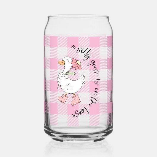 Gekke Goose Pink Gingham Blikvorm Glas (Voorkant)