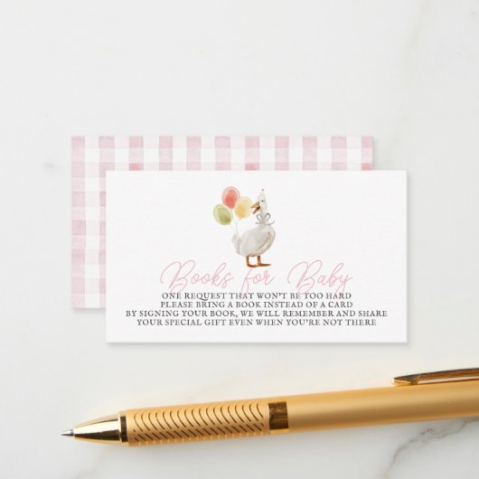 Gekke Goose Pink Gingham boeken voor Baby Informatiekaartje (Voorkant / Achterkant in situ)
