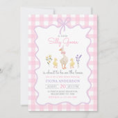 Gekke Goose Pink Gingham Bow Duck Baby shower Kaart (Voorkant)