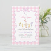 Gekke Goose Pink Gingham Bow Duck Baby shower Kaart (Staand voorkant)