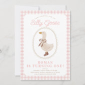 Gekke Goose Pink Gingham en Bow Girl Verjaardag Kaart (Voorkant)