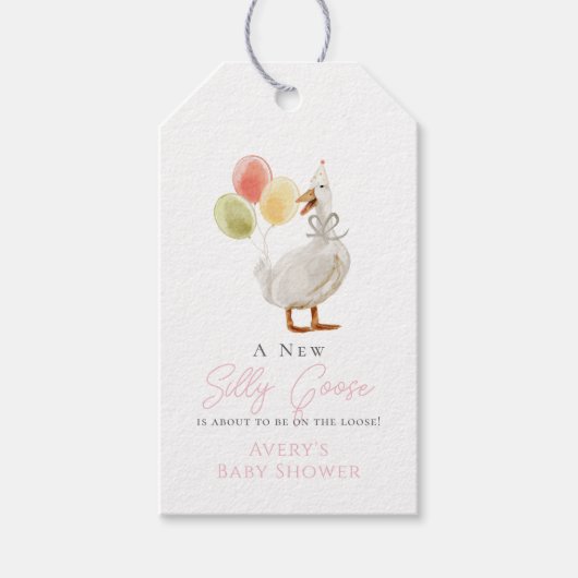 Gekke Goose Pink Gingham Girl Baby shower Cadeaulabel (Voorkant)
