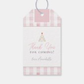 Gekke Goose Pink Gingham Girl Baby shower Cadeaulabel (Achterkant)