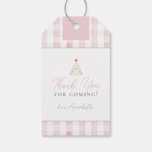 Gekke Goose Pink Gingham Girl Baby shower Cadeaulabel (Achterkant)