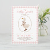 Gekke Goose Pink Gingham Girl Baby shower Kaart (Staand voorkant)