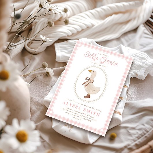Gekke Goose Pink Gingham Girl Baby shower Kaart
