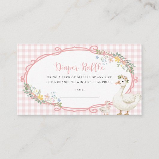 Gekke Goose Pink Gingham Girl Luier Raffle Kaart (Voorkant)