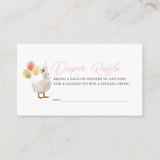 Gekke Goose Pink Gingham Girl Luier Raffle Ticket Informatiekaartje (Voorkant)