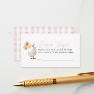 Gekke Goose Pink Gingham Girl Luier Raffle Ticket Informatiekaartje