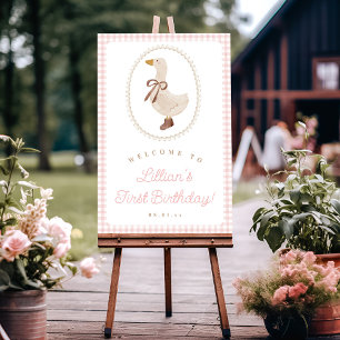 Gekke Goose Pink Gingham Girl Verjaardag Welkom Poster
