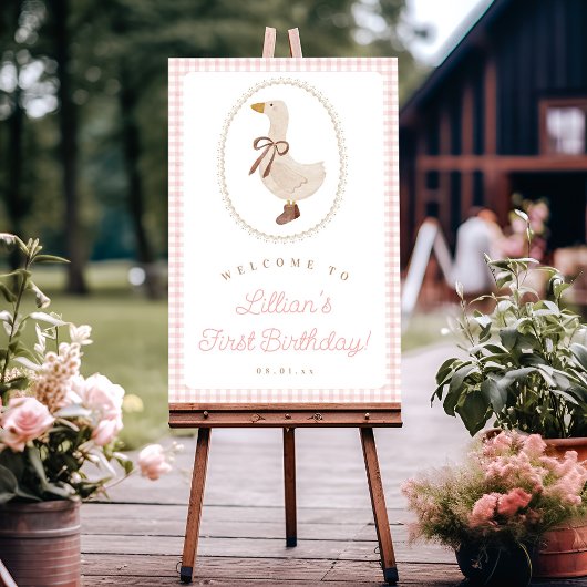 Gekke Goose Pink Gingham Girl Verjaardag Welkom Poster