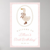 Gekke Goose Pink Gingham Girl Verjaardag Welkom Poster (Voorkant)