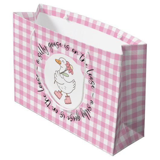 Gekke Goose Pink Gingham Groot Cadeauzakje (Achterkant Gekanteld)