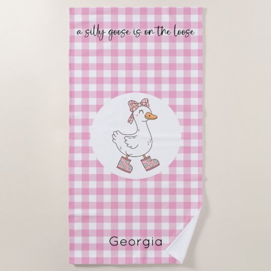 Gekke Goose Pink Gingham Strandlaken (Voorkant)