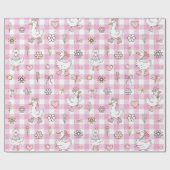 Gekke Goose Pink Gingham Verjaardag Cadeaupapier (Vlak)