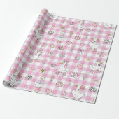 Gekke Goose Pink Gingham Verjaardag Cadeaupapier (Uitgerold)