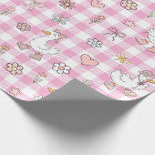 Gekke Goose Pink Gingham Verjaardag Cadeaupapier (Hoek)