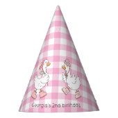 Gekke Goose Pink Gingham Verjaardag Feesthoedjes (Voorkant)