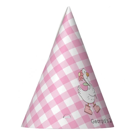 Gekke Goose Pink Gingham Verjaardag Feesthoedjes (Links)