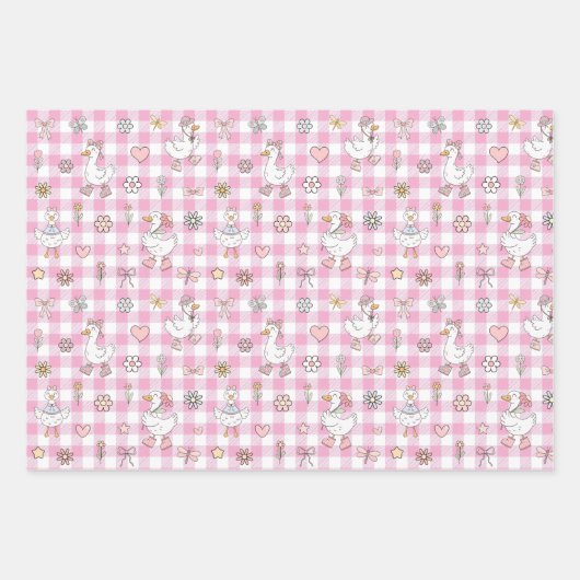 Gekke Goose Pink Gingham Verjaardag Inpakpapier Vel (Voorkant 2)