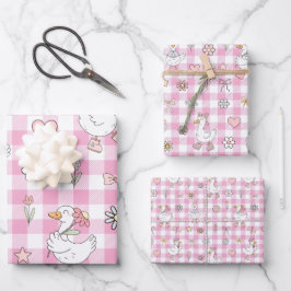 Gekke Goose Pink Gingham Verjaardag Inpakpapier Vel