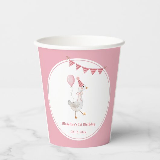 Gekke Goose Pink Girl Verjaardag Papieren Bekers (Voorkant)