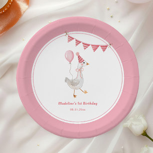 Gekke Goose Pink Girl Verjaardag Papieren Bordje