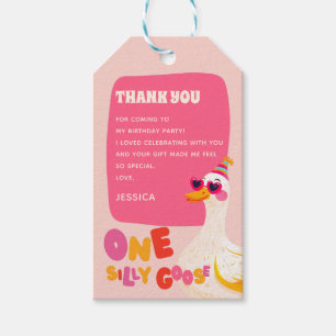 Gekke Goose Pink Kids Verjaardagsfeest Dank u Cadeaulabel