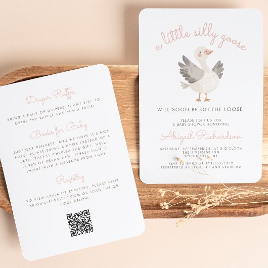 Gekke Goose QR Code Roze Meisjes Baby shower Kaart