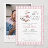 Gekke Goose Roze Baby shower Foto QR-code Kaart (Voorkant / Achterkant)