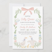 Gekke Goose Roze Bloemen Baby shower Uitnodiging (Voorkant)