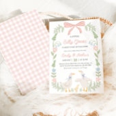 Gekke Goose Roze Bloemen Baby shower Uitnodiging