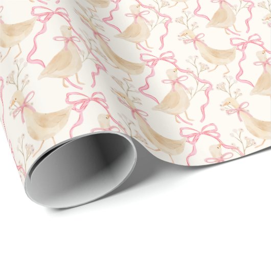 Gekke Goose Roze Bow baby shower Party Cadeaupapier (Rol Hoek)