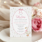 Gekke Goose Roze Bow Bloemen Baby shower Uitnodigi Kaart