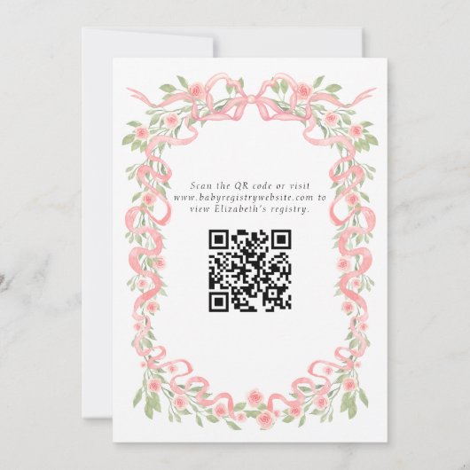 Gekke Goose Roze Bow Floral QR Code Baby shower Kaart (Achterkant)
