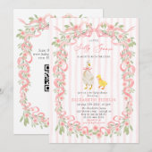 Gekke Goose Roze Bow Floral QR Code Baby shower Kaart (Voorkant / Achterkant)